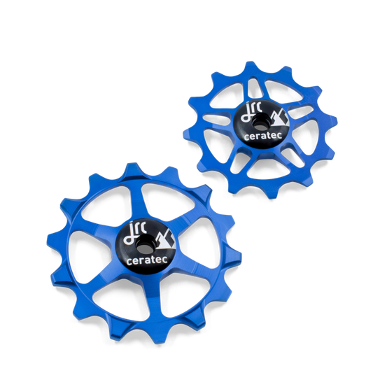 Blue, lightweight aluminium 12/14 tooth ceramic pulley wheel set for SRAM Eagle MTB