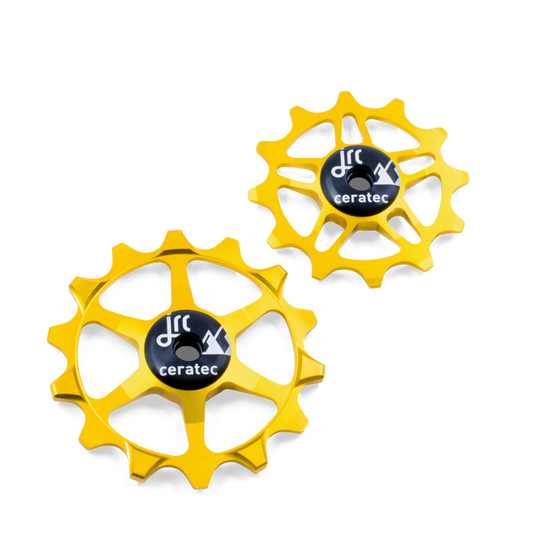 Gold, lightweight aluminium 12/14 tooth ceramic pulley wheel set for SRAM Eagle MTB