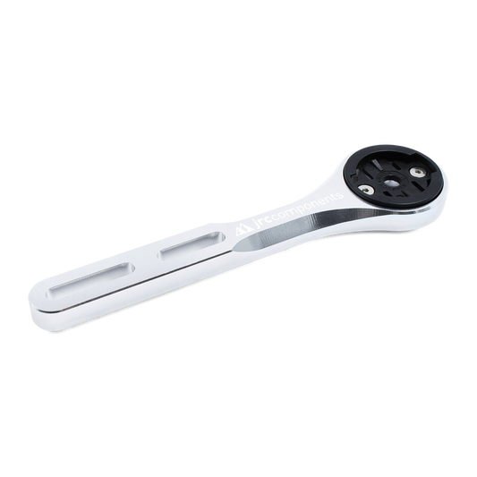Silver, lightweight, aluminium integrated Amplitude bicycle handlebar mount for Garmin