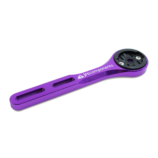 Purple, lightweight, aluminium integrated Amplitude bicycle handlebar mount for Garmin