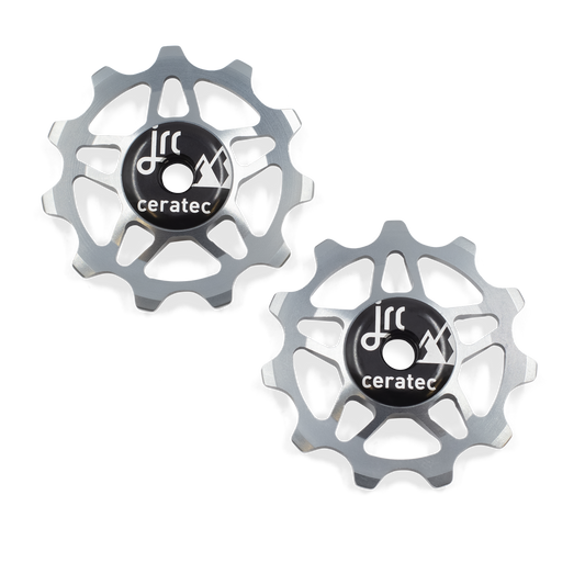 Gunmetal, lightweight aluminium 11 tooth pulley wheel set for bicycle, compatible with Shimano 12 speed road derailleurs