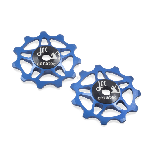 Blue, lightweight aluminium 11 tooth ceramic pulley wheel set for bicycles, for Shimano, SRAM and Campagnolo