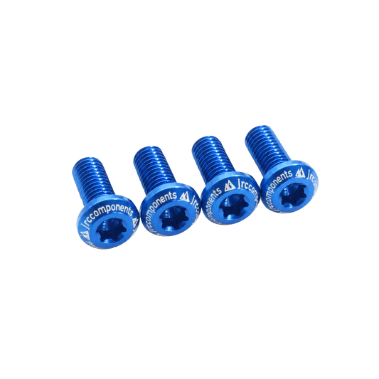 Blue, low profile aluminium bicycle bottle cage bolts, T25, set of 4