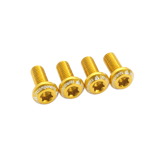 Gold, low profile aluminium bicycle bottle cage bolts, T25, set of 4