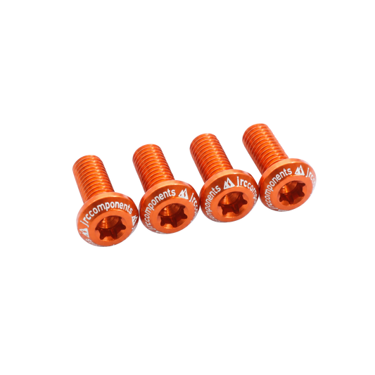 Orange, low profile aluminium bicycle bottle cage bolts, T25, set of 4