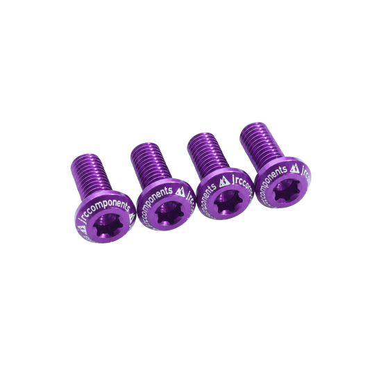 Purple, low profile aluminium bicycle bottle cage bolts, T25, set of 4