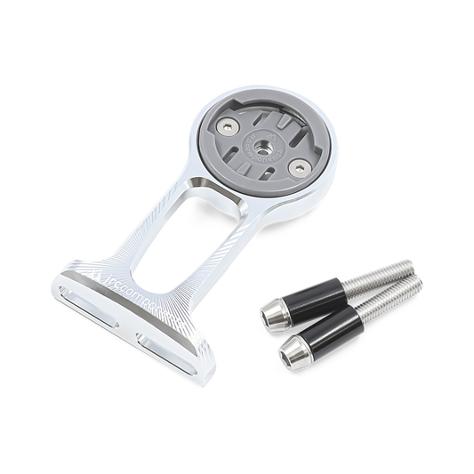 Silver, lightweight anodised aluminium Stem Out Front computer mount for Wahoo