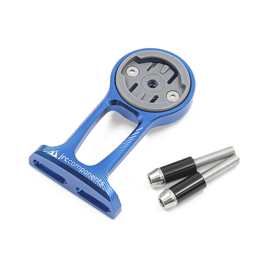 Blue, lightweight anodised aluminium Stem Out Front computer mount for Wahoo