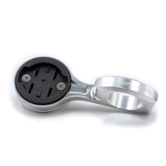 Silver, lightweight, aluminium Wahoo GPS computer mount for Time Trial and Triathlons, TT, with compact flick-switch design